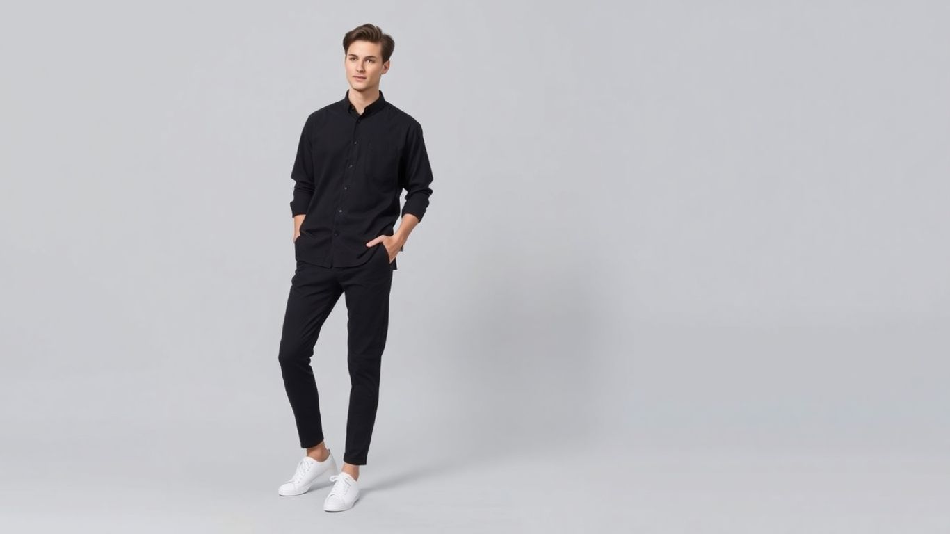 Minimalist outfit with black Japanese shirt and white sneakers