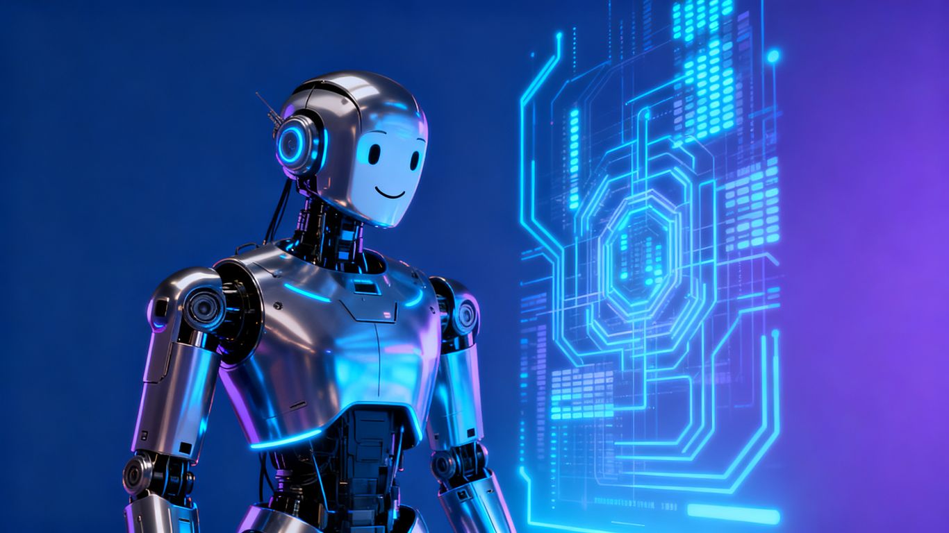 Robot and glowing data visualization