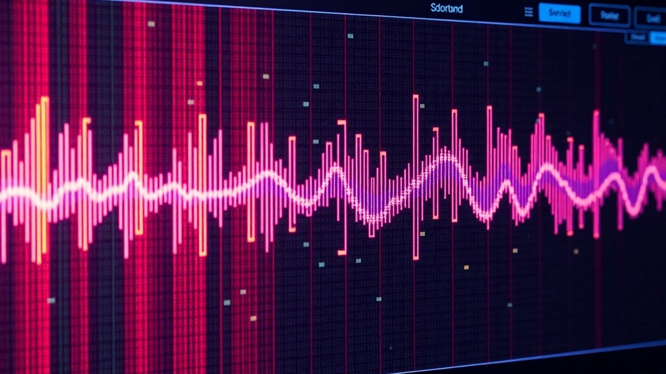 Abstract soundwave with subtle robotic elements.