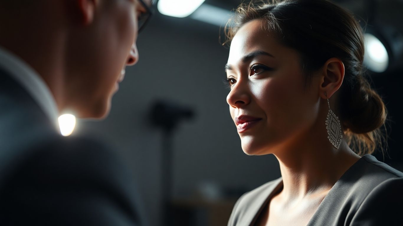 Entrevista profesional en estudio con iluminación suave.