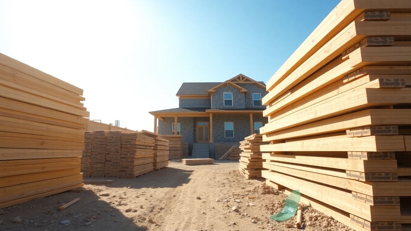 Clean construction site with organized materials and a new home.