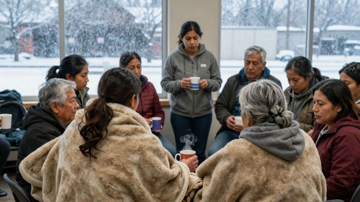 People seeking shelter and warmth during harsh weather.