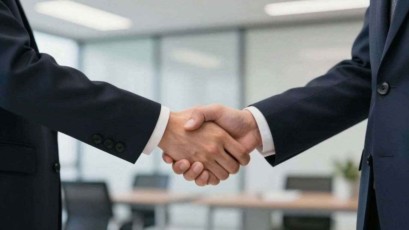 Mãos apertando em acordo de parceria profissional.