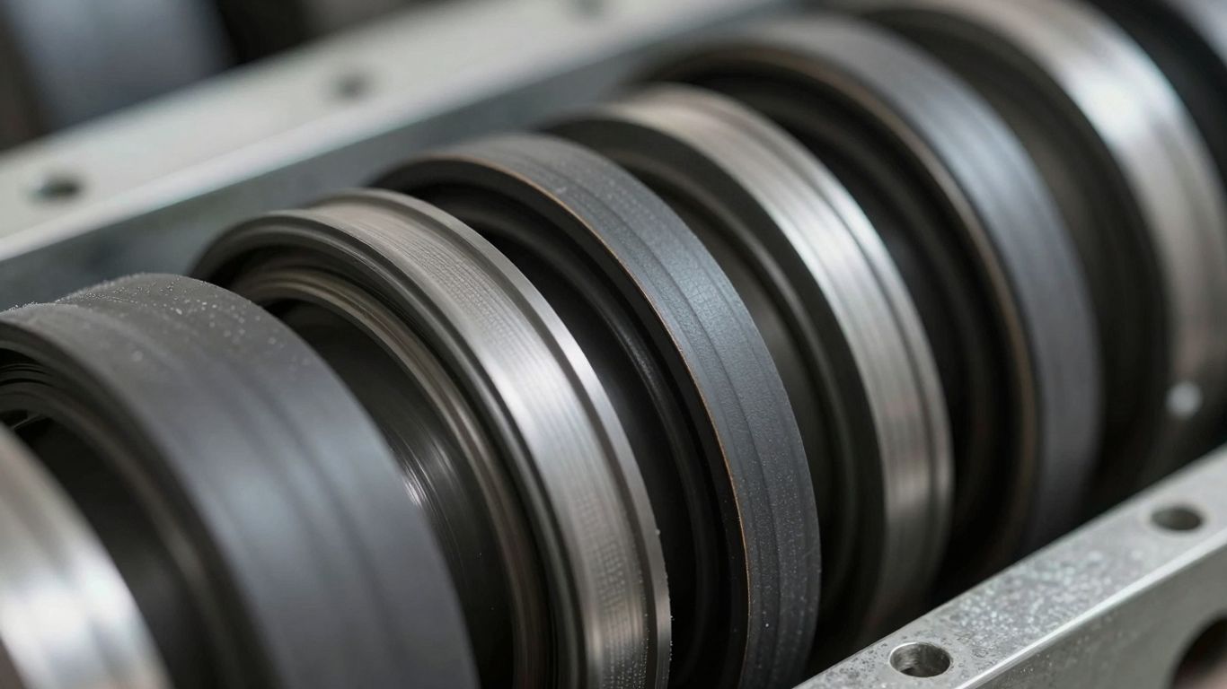 Industrial seals integrated into machinery for protection.