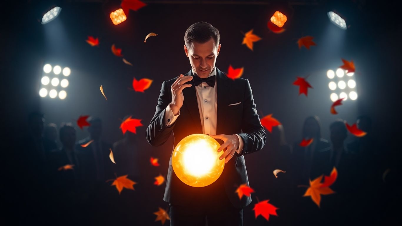 Magician performing a trick with a glowing orb.