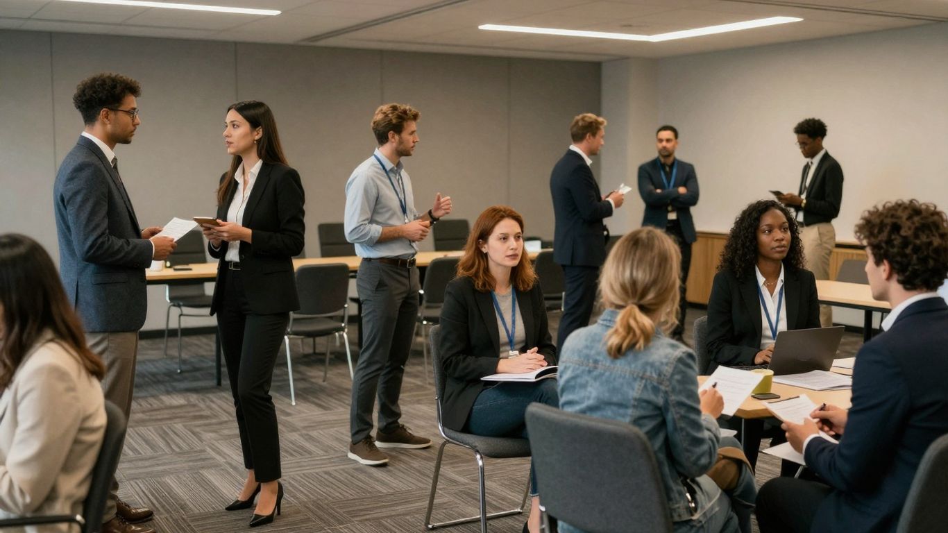 Europäische digitale Talente vernetzen sich bei einem Event.