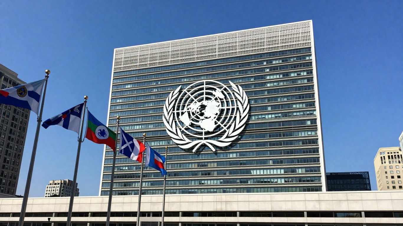 Sediul Națiunilor Unite cu steaguri
