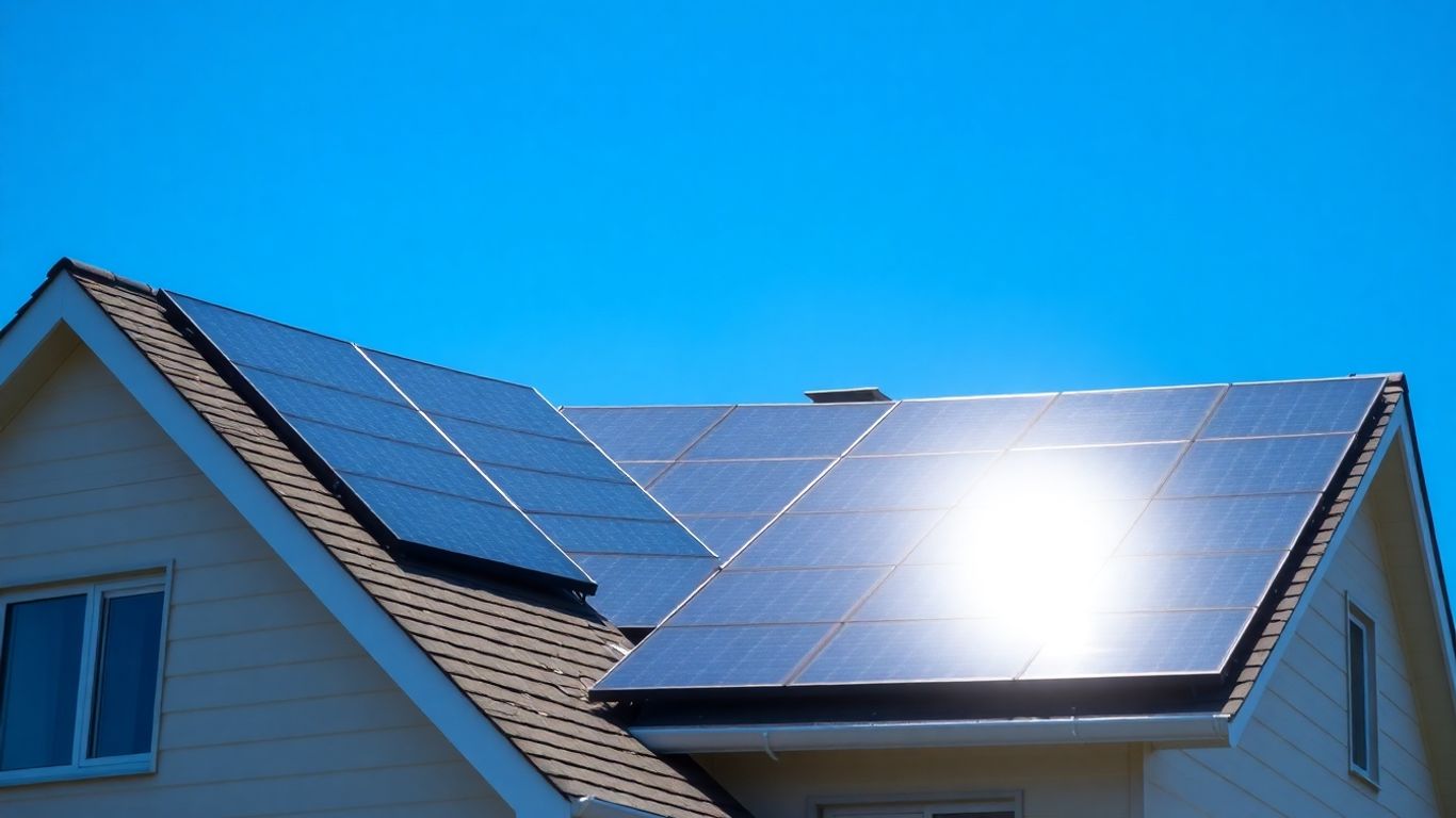 Solar panels on a modern house roof.