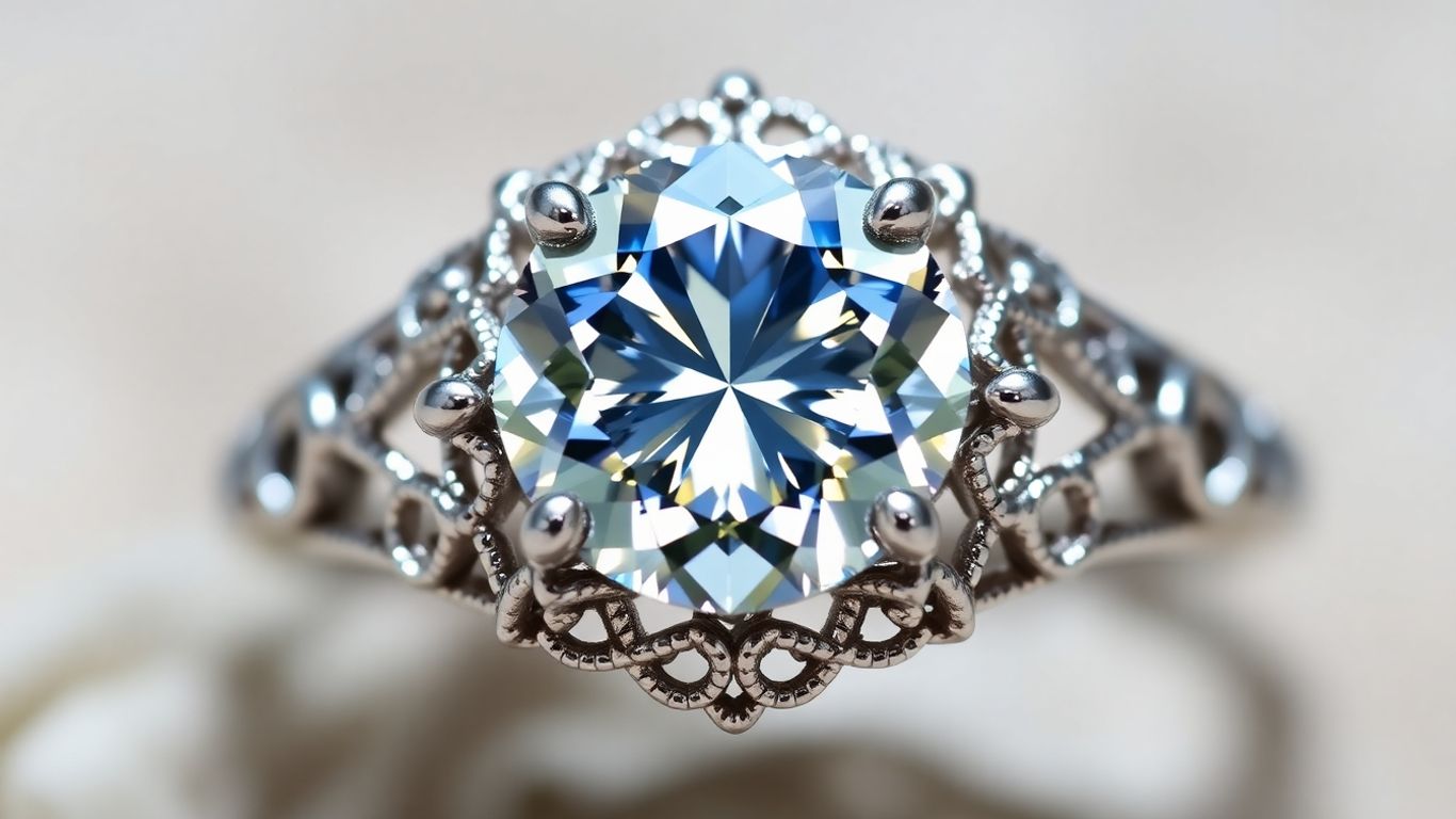 Handmade moissanite ring with intricate silver filigree.