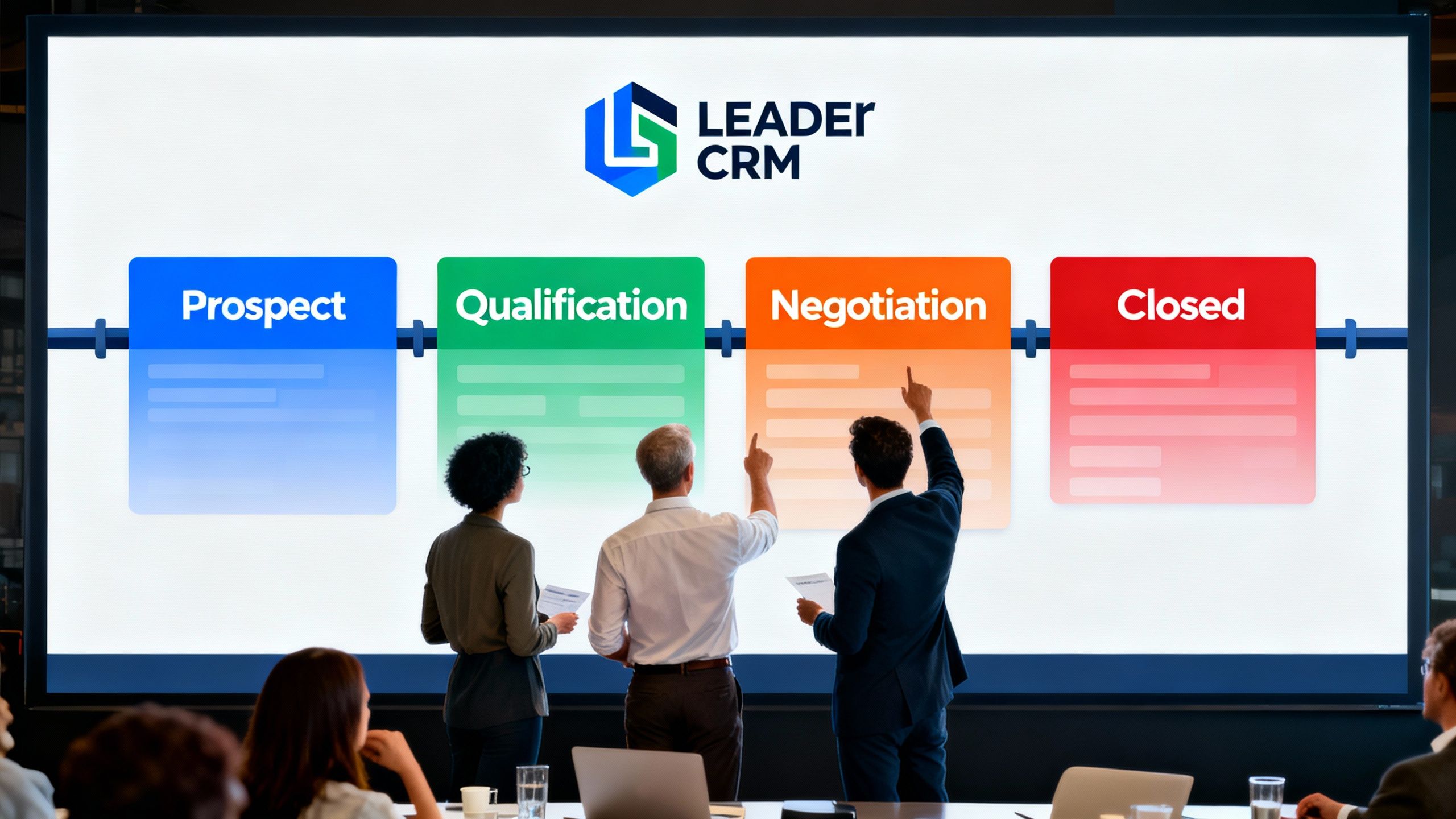 Small team tracking deals visually in LEADer CRM pipeline