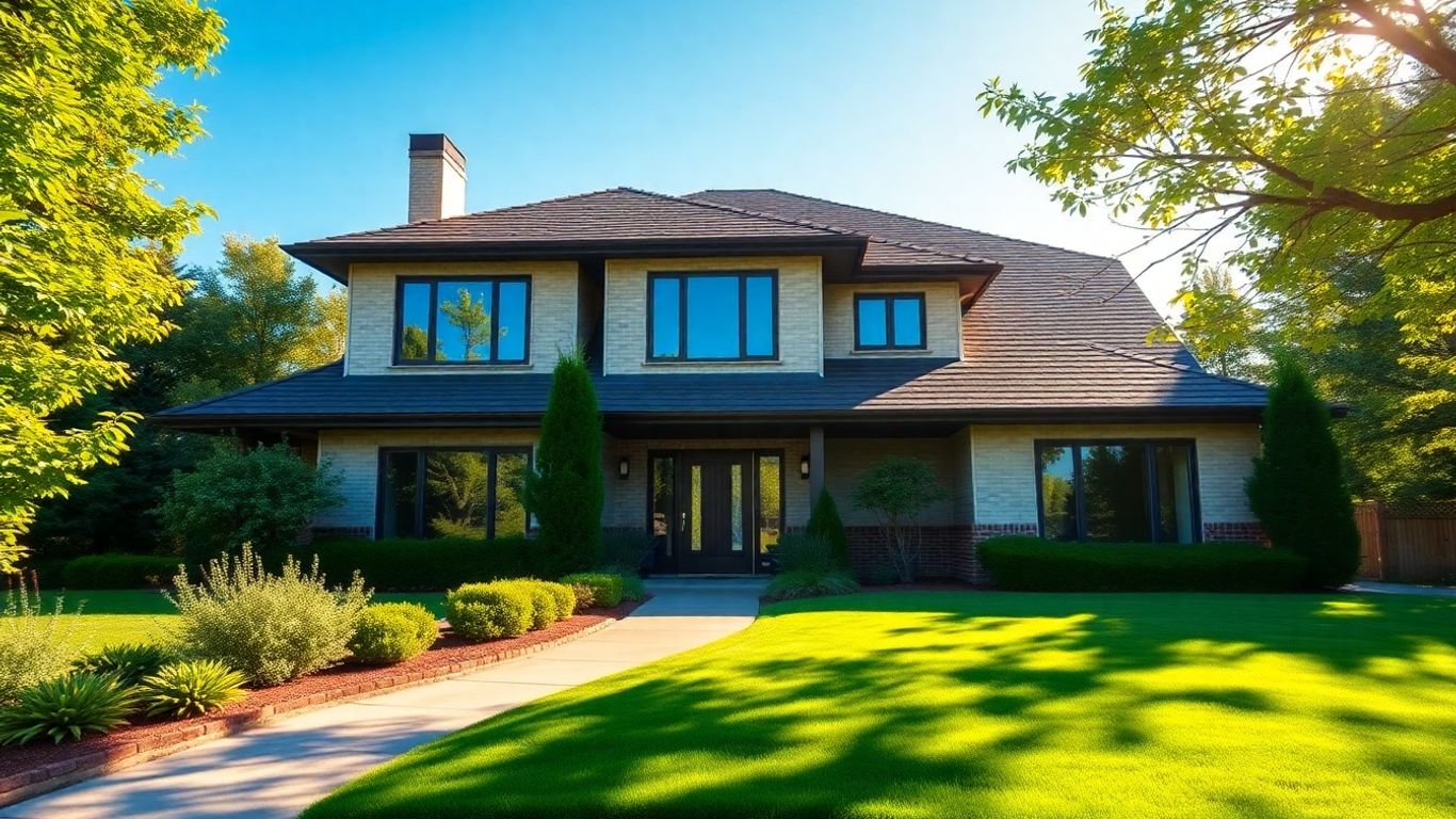 Casa moderna protegida bajo un cielo azul.