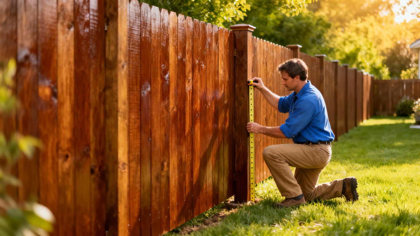Well-maintained fence with homeowner installing a new post.