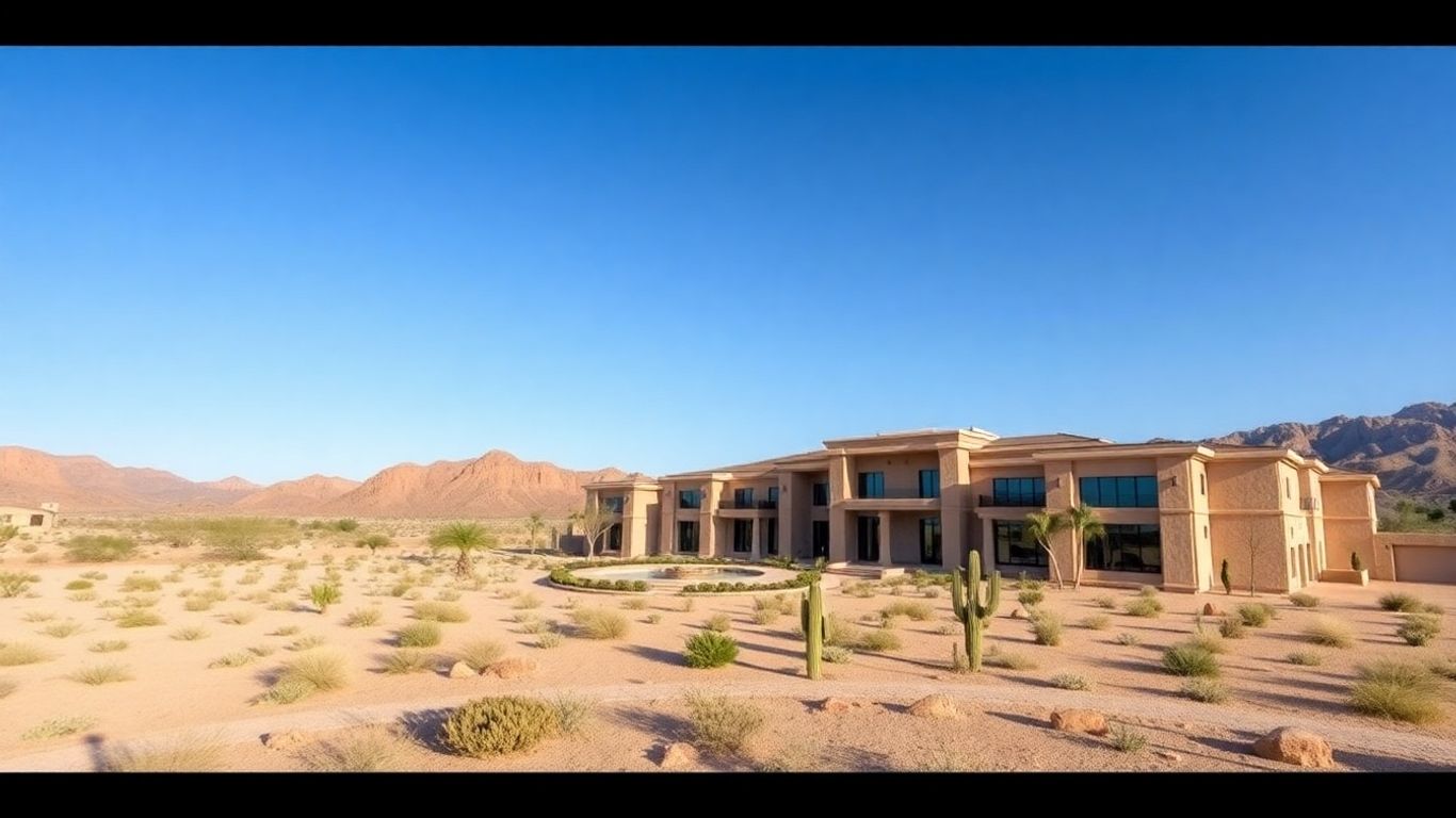 Ultra-prime desert estate with luxurious architecture and landscaping.