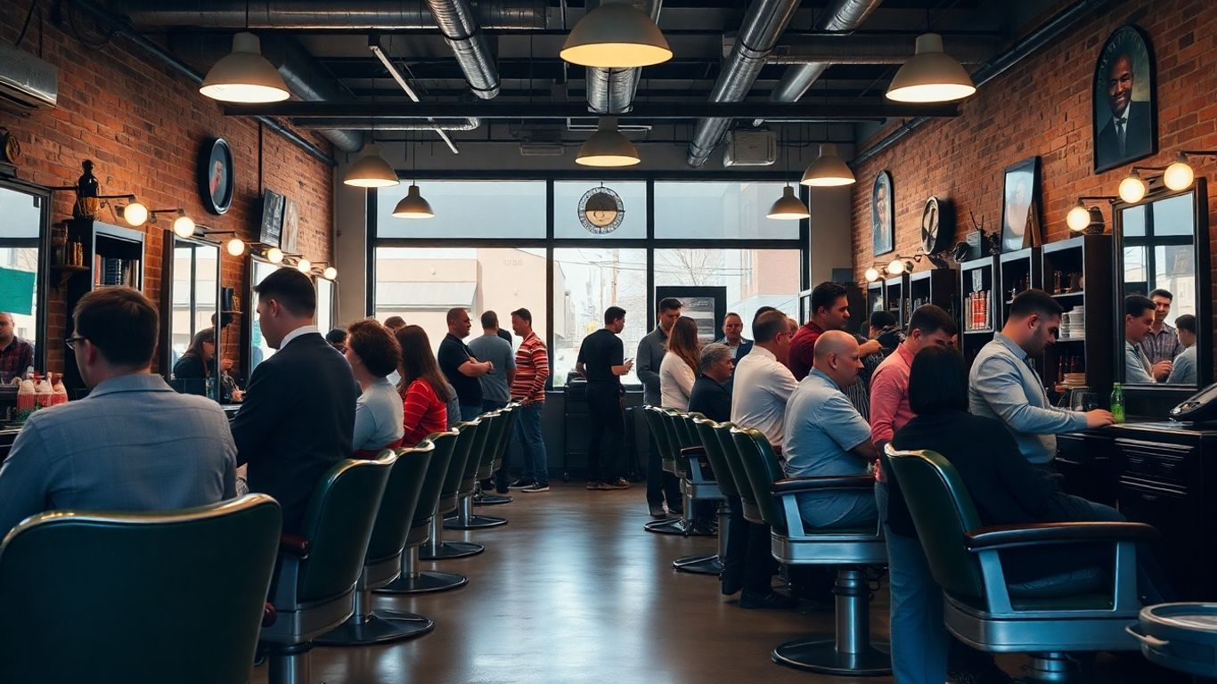 Barbers and clients connecting in Salt Lake City barbershop