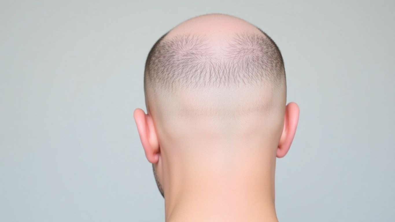 Man's head showing male pattern baldness progression.