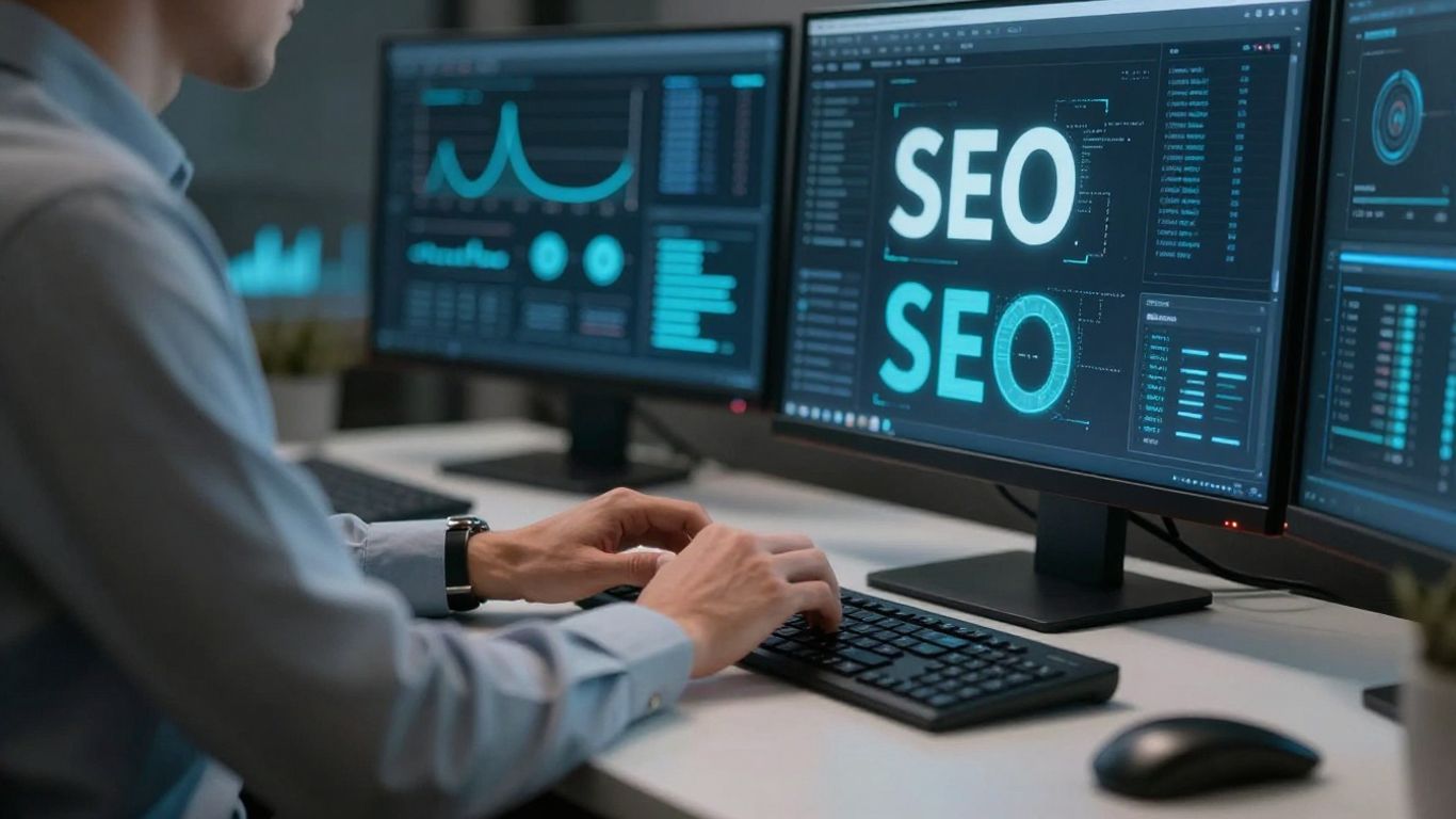 Chef de projet SEO travaillant sur un ordinateur