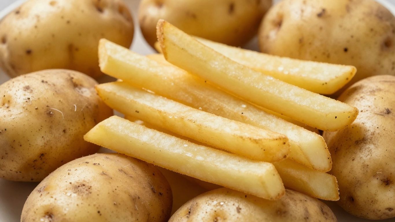 Biologische aardappelen voor friet, rauw en gesneden.