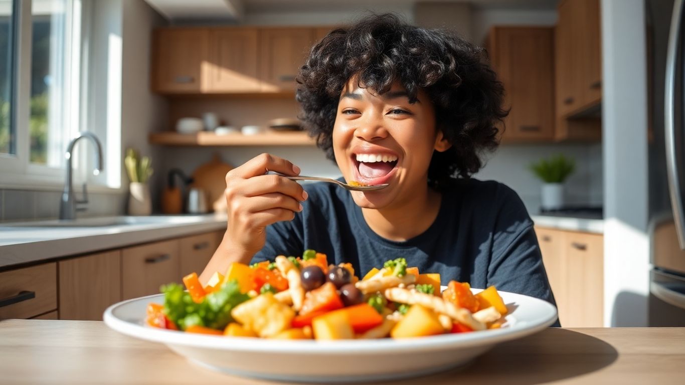 Single person enjoying a delicious home-cooked meal.