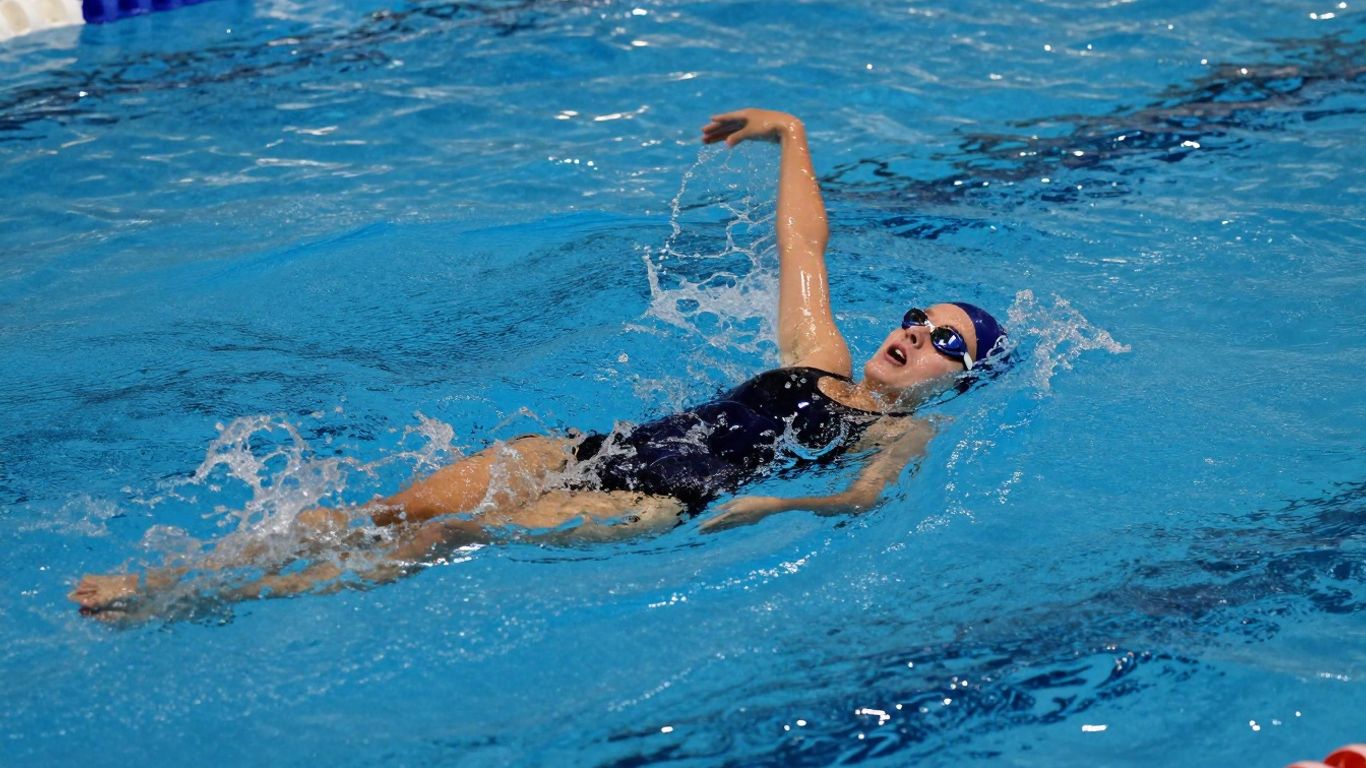 Înotător executând stilul spate în apă.