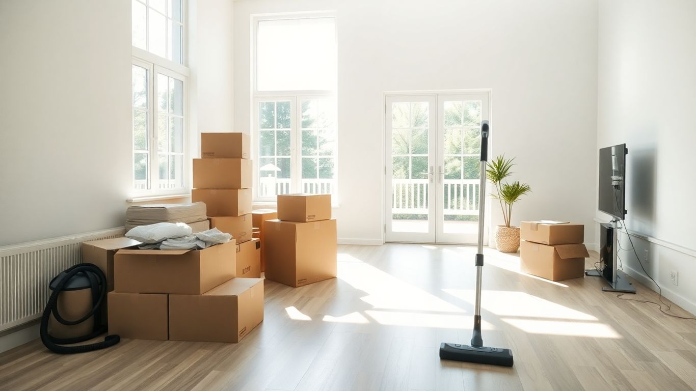 Clean home with boxes and vacuum before end-of-tenancy clean