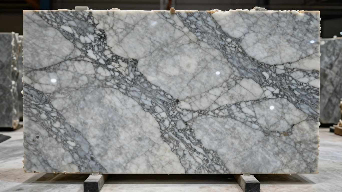 Polished Italian marble slab with grey veining.