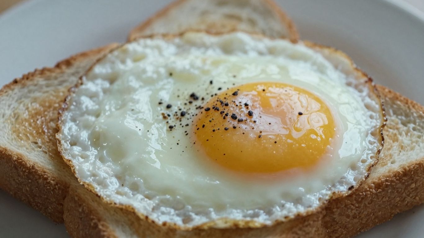 Perfect fried egg on toast with runny yolk.