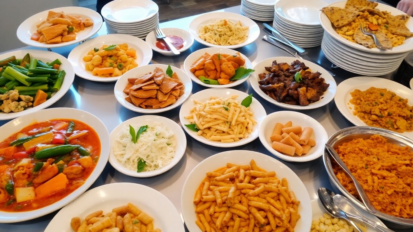 อาหารหลากหลายสำหรับงานอบรม จัดวางอย่างสวยงามน่ารับประทาน