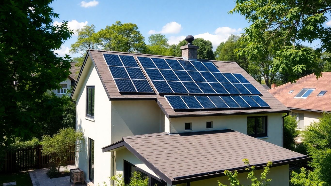 Modern house with solar panels under a clear sky