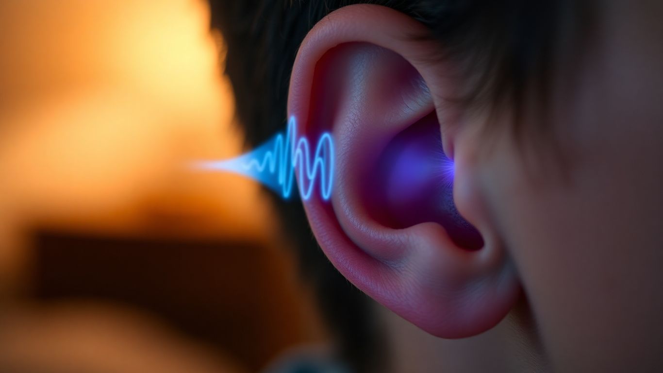 Person's ear with glowing soundwave