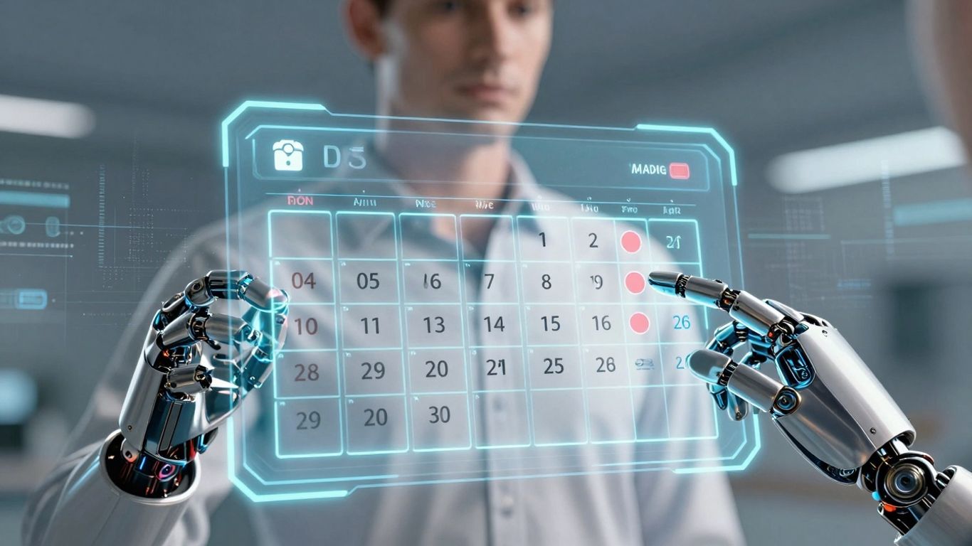 AI booking agent scheduling appointments on a digital calendar.