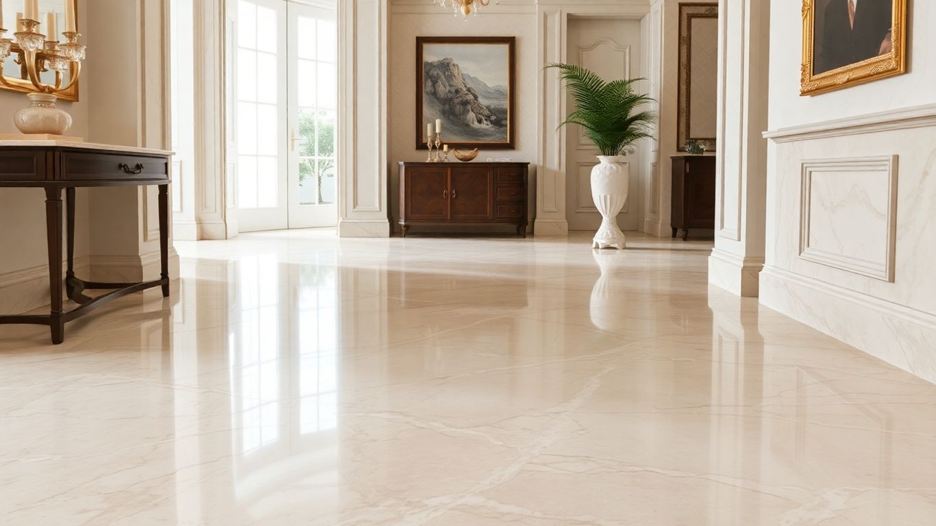 Elegant Crema Marfil marble floor in a home.