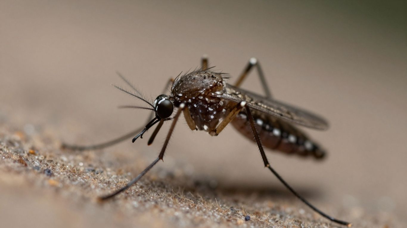 Mosquito Aedes aegypti com marcas brancas.