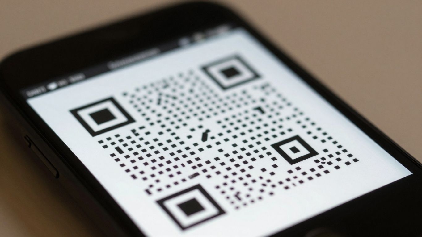 Smartphone displaying a business QR code.