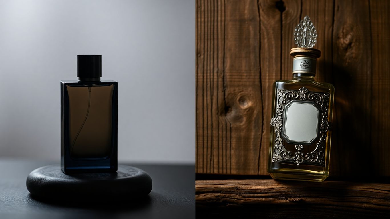 Designer vs niche perfume bottles side-by-side.