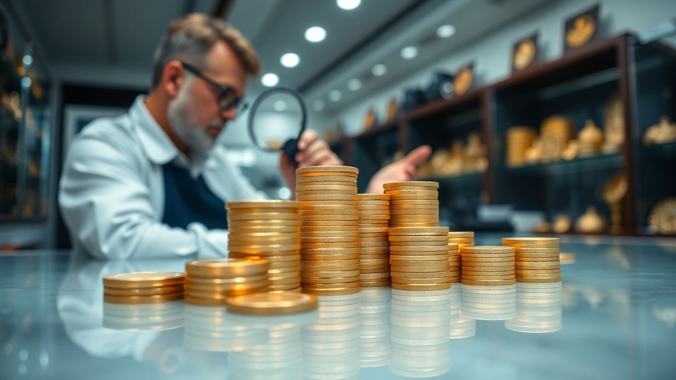 Gold coins on counter at Waco coin shop