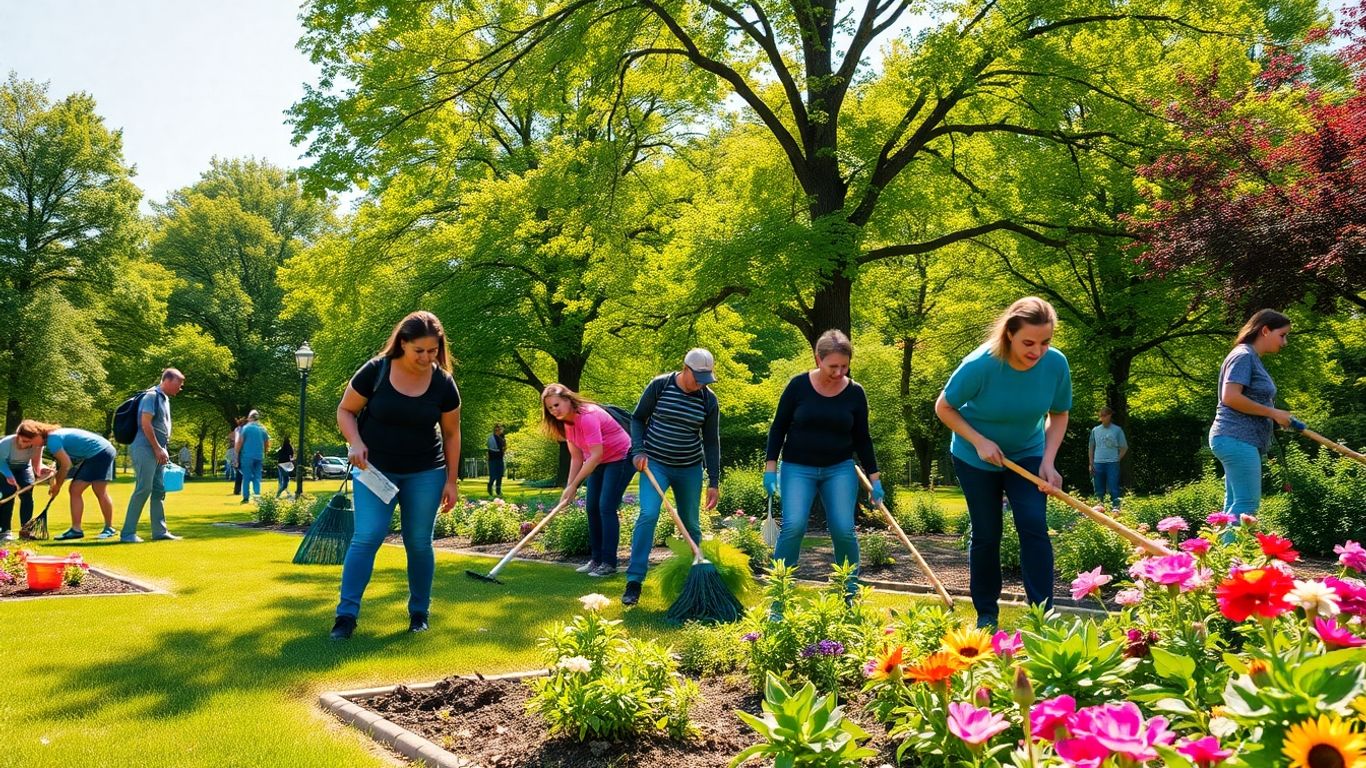 St. Paul residents cleaning a park in spring.