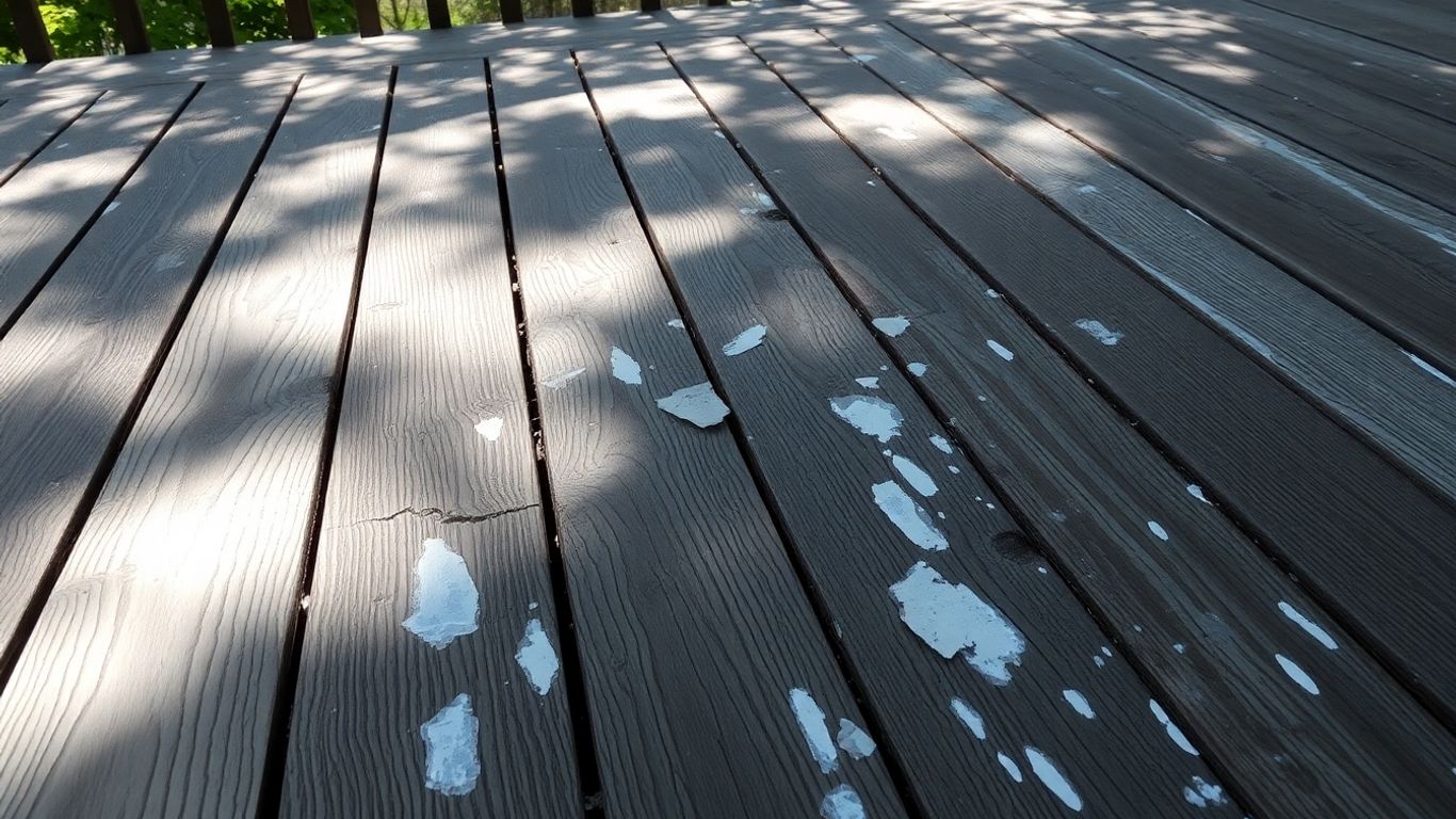 Weathered wooden deck needing refinishing