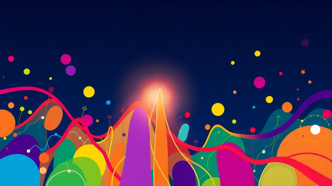 Abstract upward trends and colorful shapes for market growth.