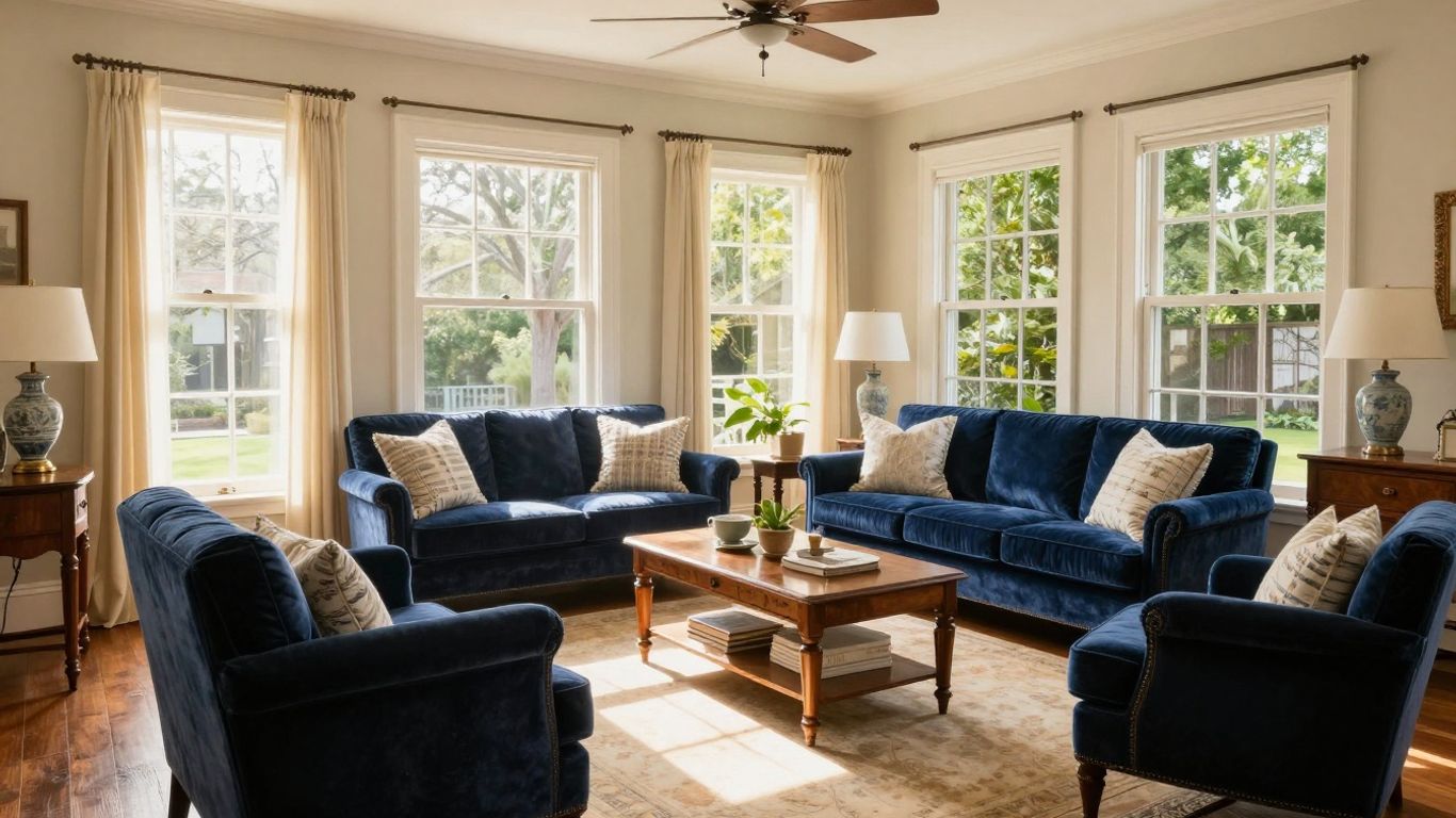 Elegant Charleston rental living room with antique furniture.