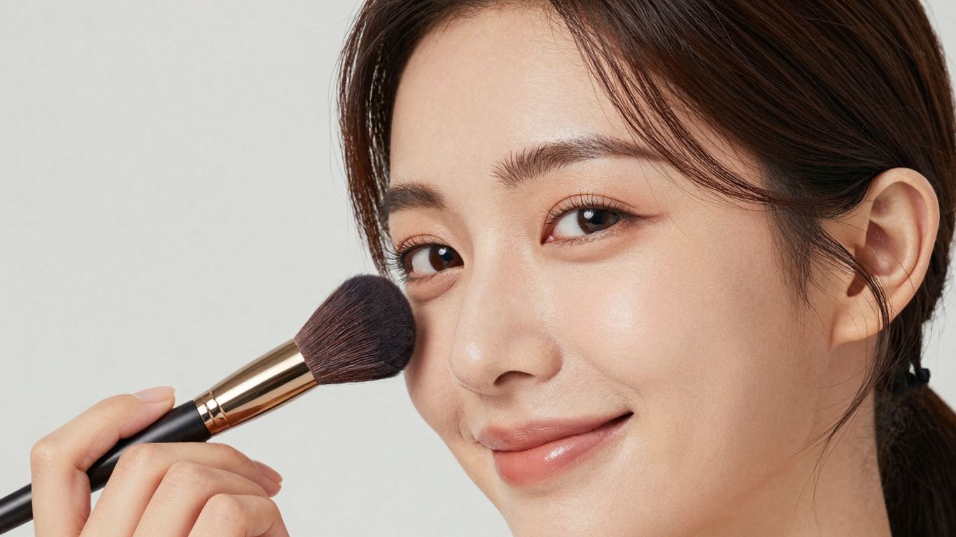 Woman with natural makeup, quick routine.