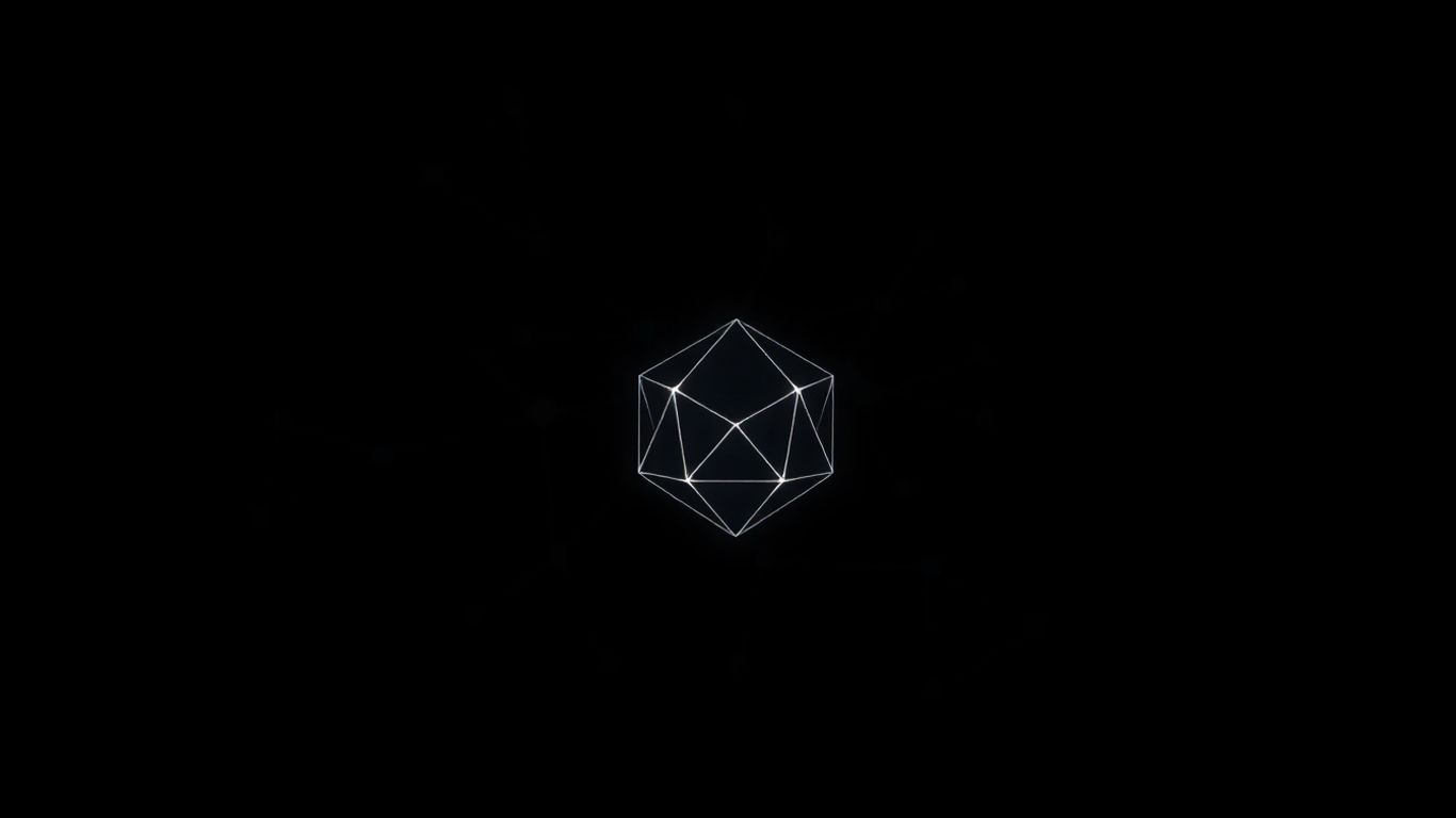 Abstract glowing geometric shape with digital pathways background.