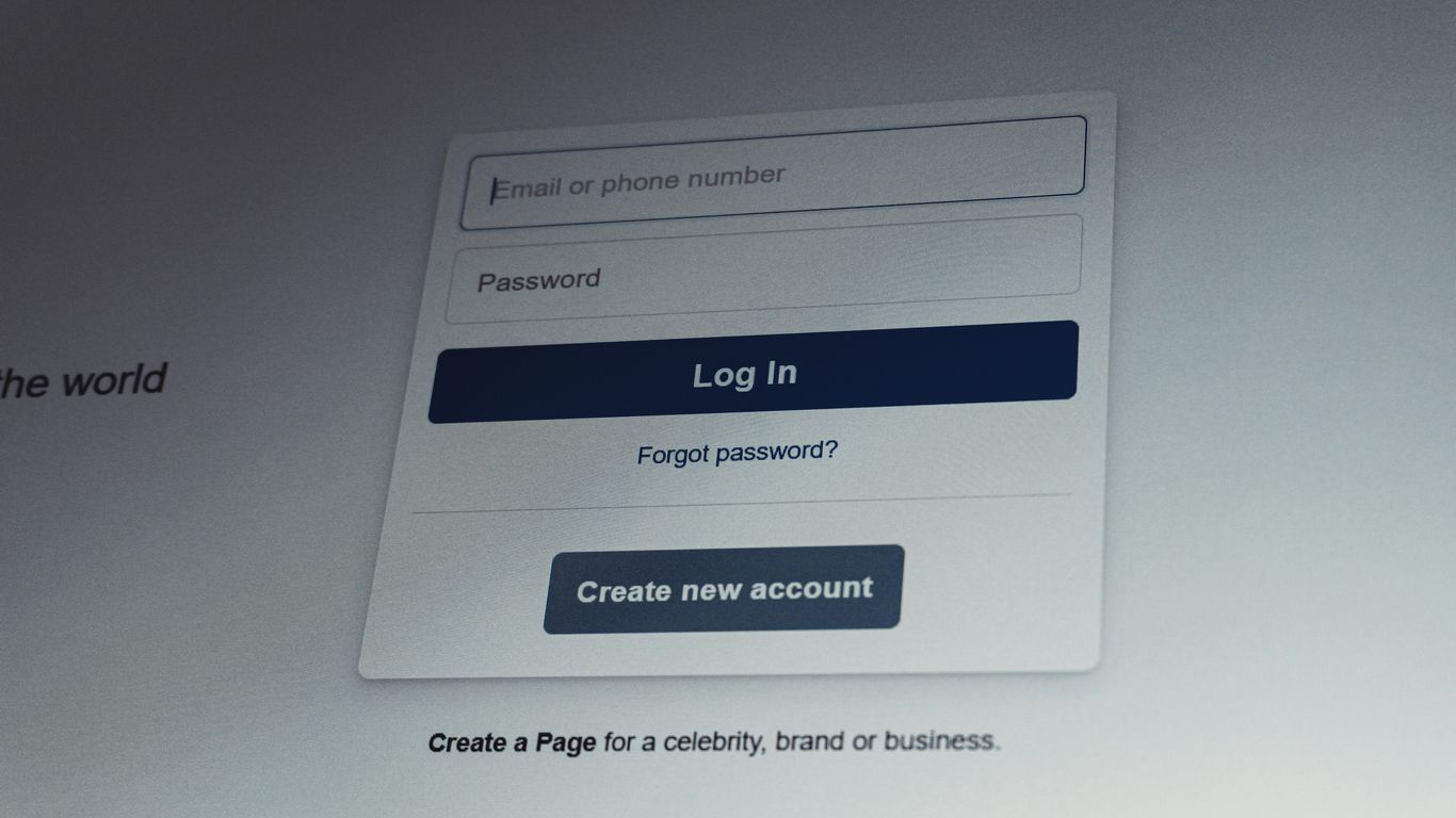Facebook login screen with email and password fields