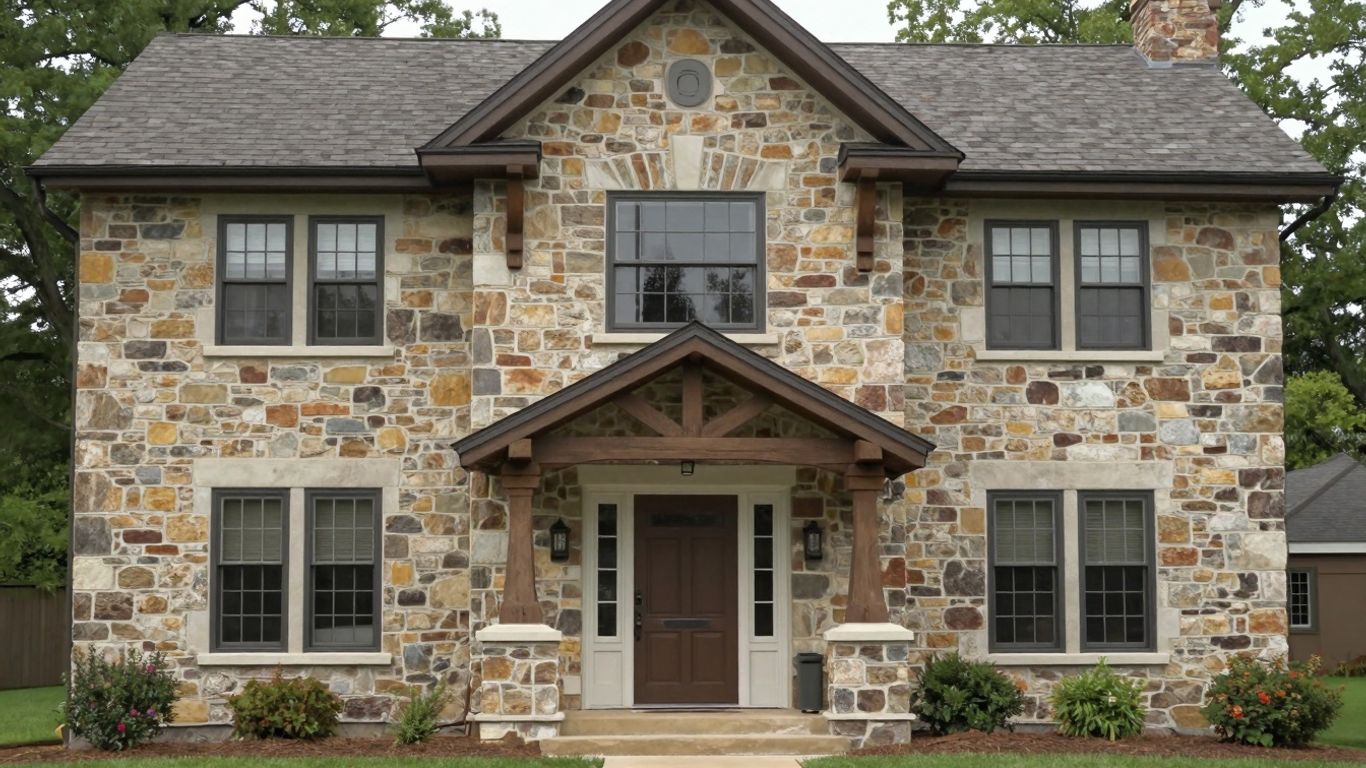 Fredericksburg home with local stone and classic architecture.