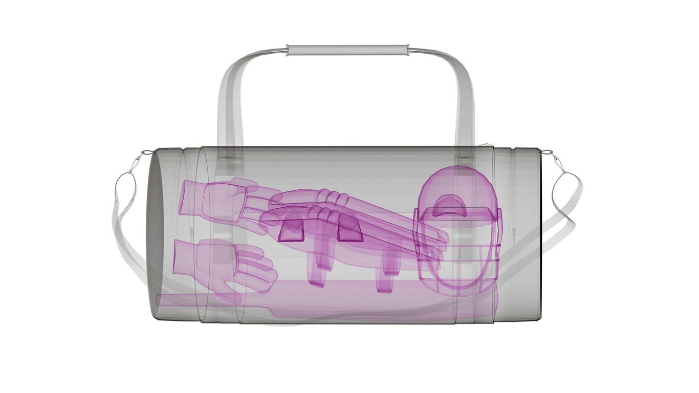 X-ray view of a duffel bag with contents.