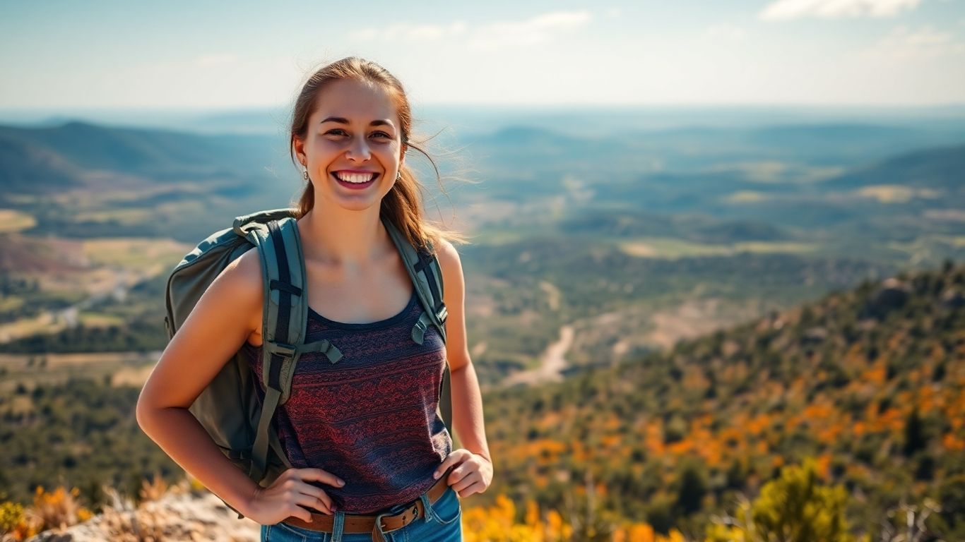Solo female traveler enjoying a scenic natural landscape.