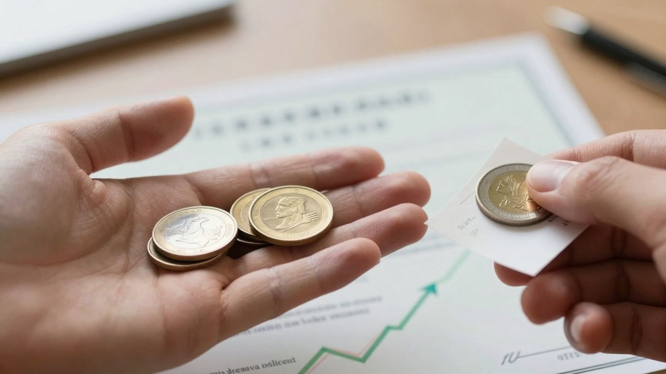 Hand holding coins and stock certificate for beginner investing.