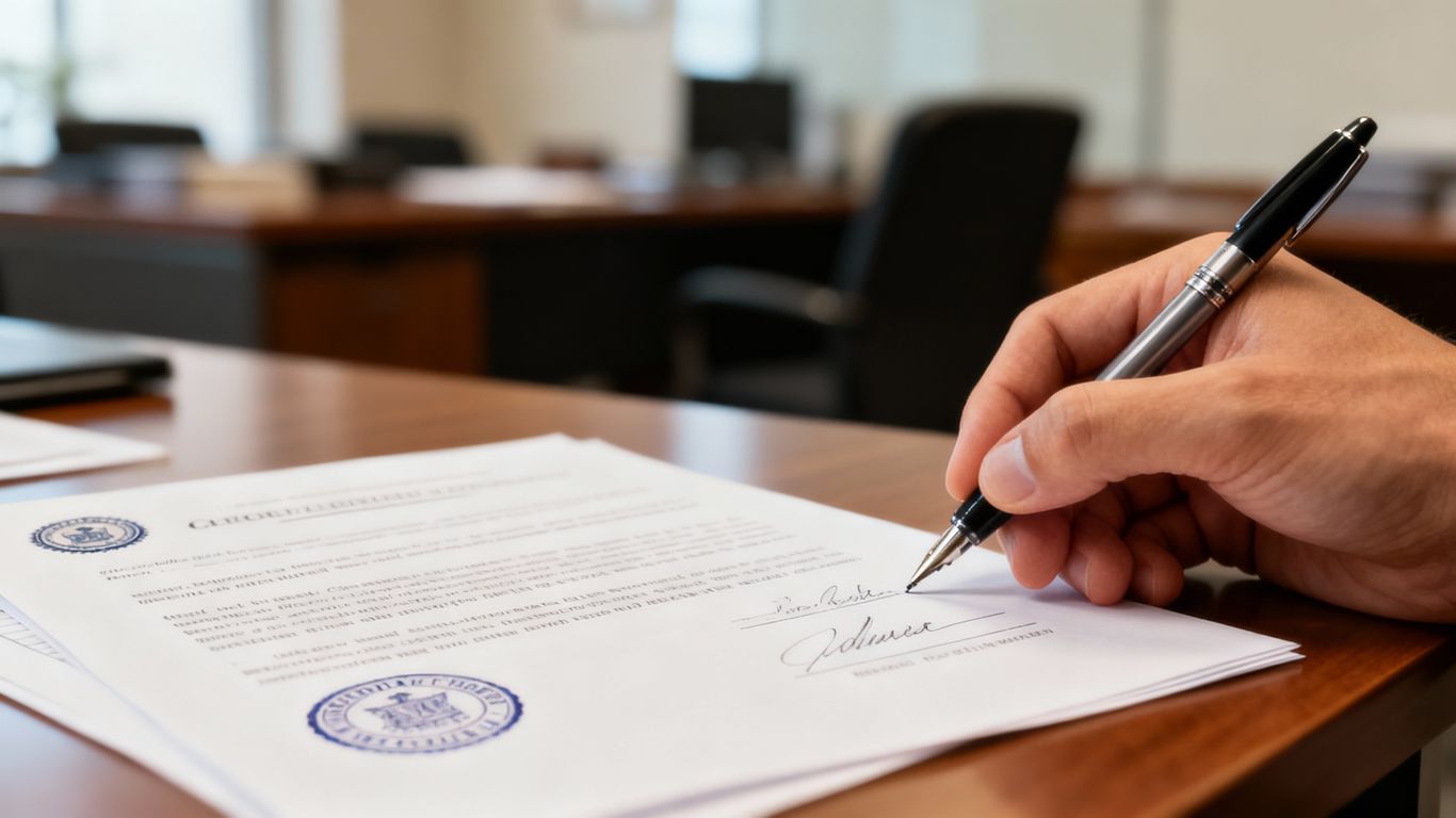 Signing a Power of Attorney document in Scotland.