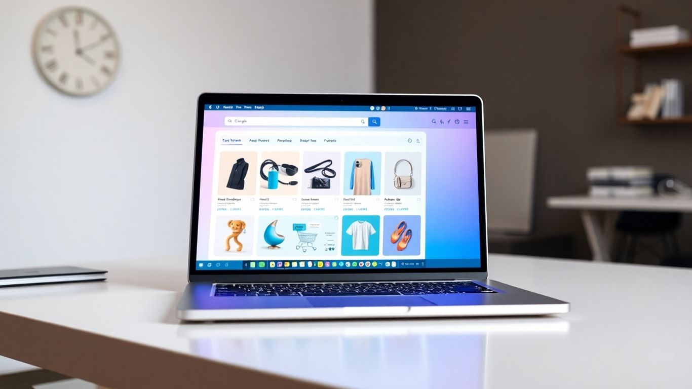 Modern laptop displaying a vibrant online store interface.
