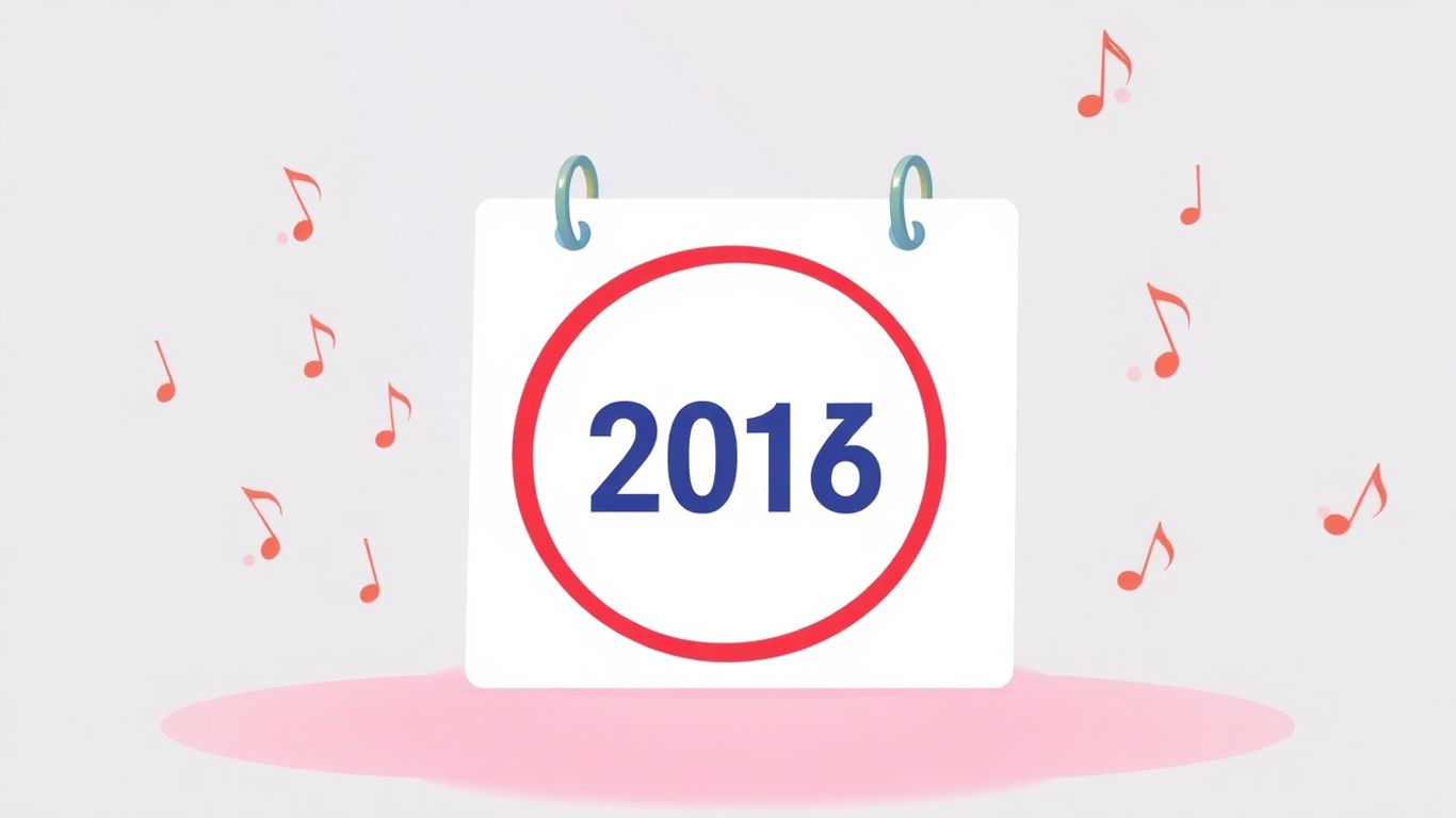 Calendar with circled date, musical notes, and spotlight.
