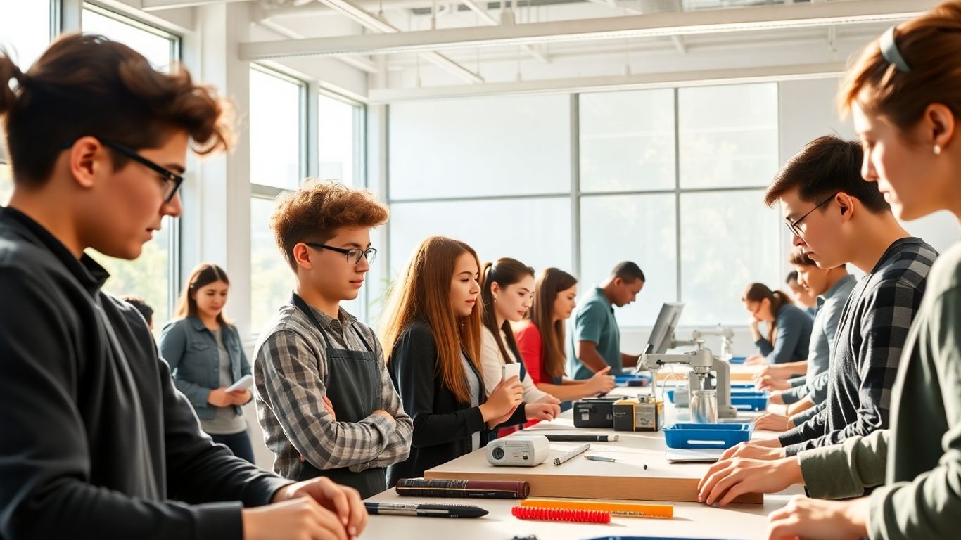 Students learning in modern vocational classrooms at EVIT.